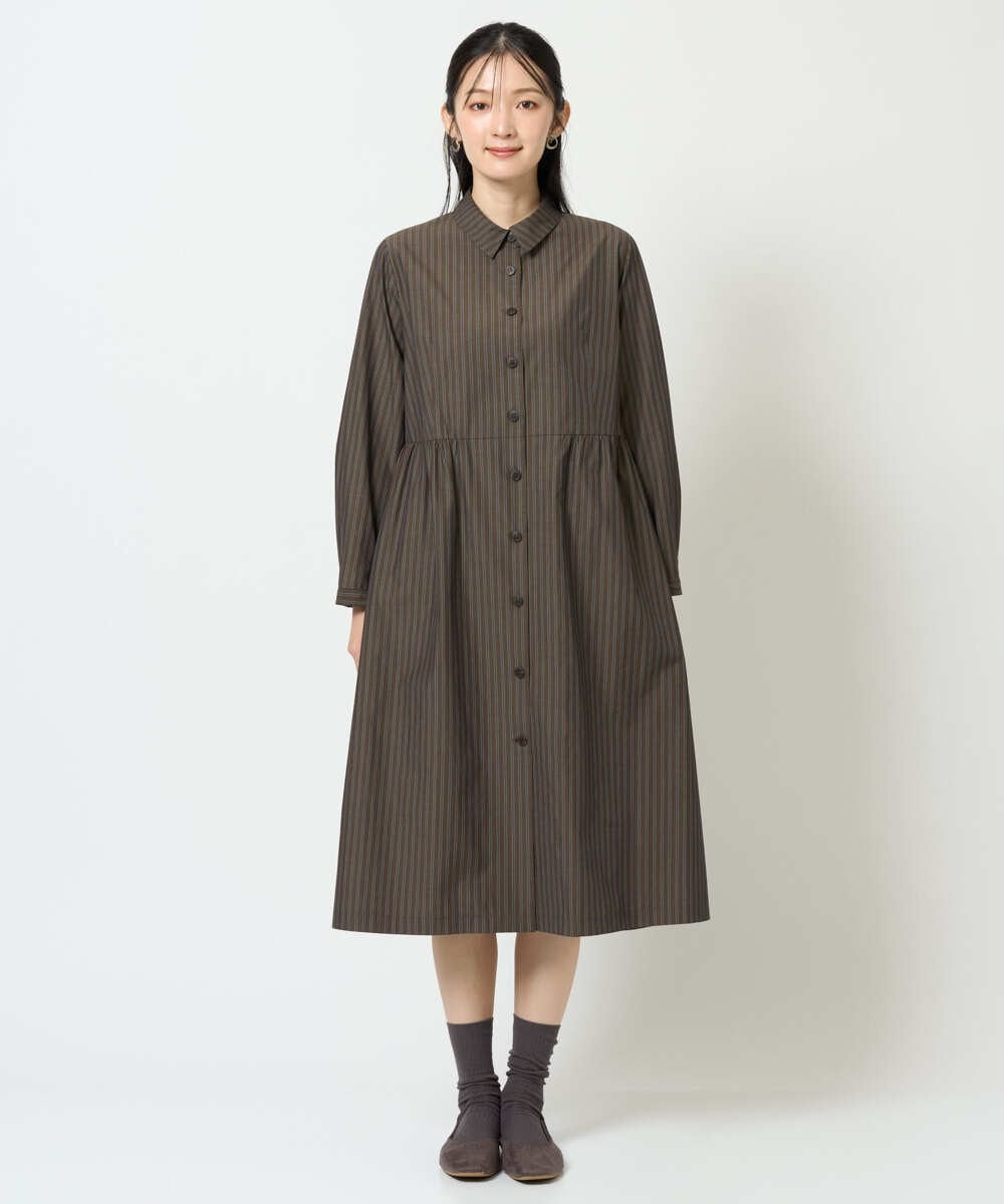 NGBJF19360 GIANNI LO GIUDICE(ジャンニ ロ ジュディチェ) [洗える]レジメンストライプワンピース ブラウン