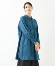 NGBJS04270 GIANNI LO GIUDICE(ジャンニ ロ ジュディチェ) [洗える・日本製]東炊きドット柄チュニックブラウス ブルー