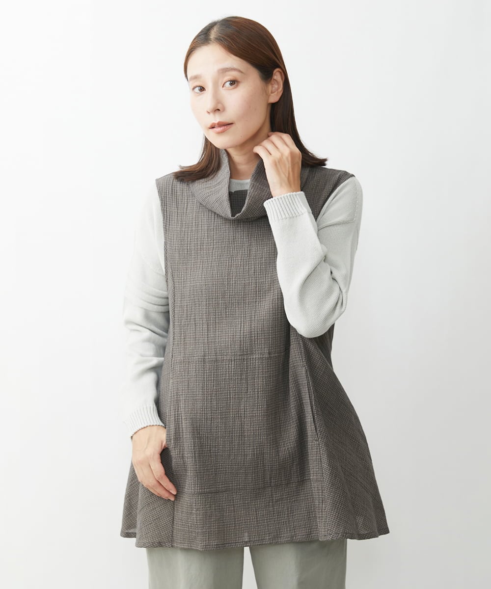 NGBJS31230 GIANNI LO GIUDICE(ジャンニ ロ ジュディチェ) [洗える]ミニグレンチェックアムンゼンチュニックベスト グレー