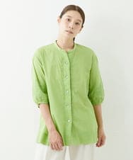 NGBJT20270 GIANNI LO GIUDICE(ジャンニ ロ ジュディチェ) [洗える]ラクナウ刺繍ノーカラーブラウス グリーン
