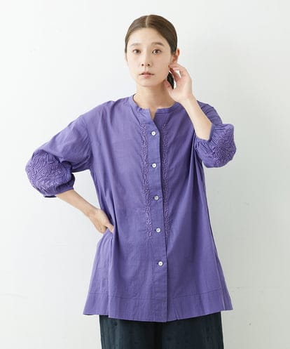 NGBJT20270  [洗える]ラクナウ刺繍ノーカラーブラウス