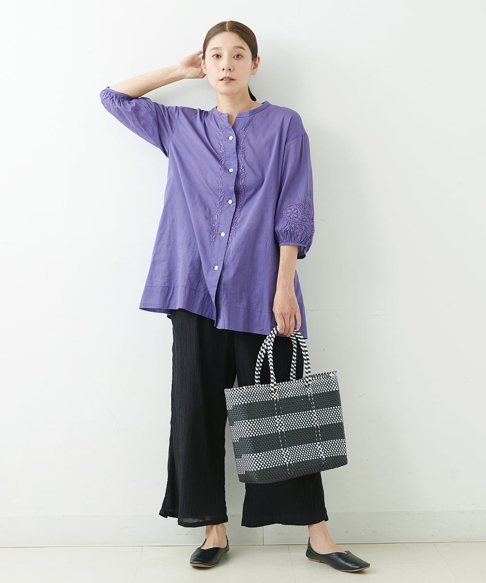 NGBJT20270 GIANNI LO GIUDICE(ジャンニ ロ ジュディチェ) [洗える]ラクナウ刺繍ノーカラーブラウス パープル