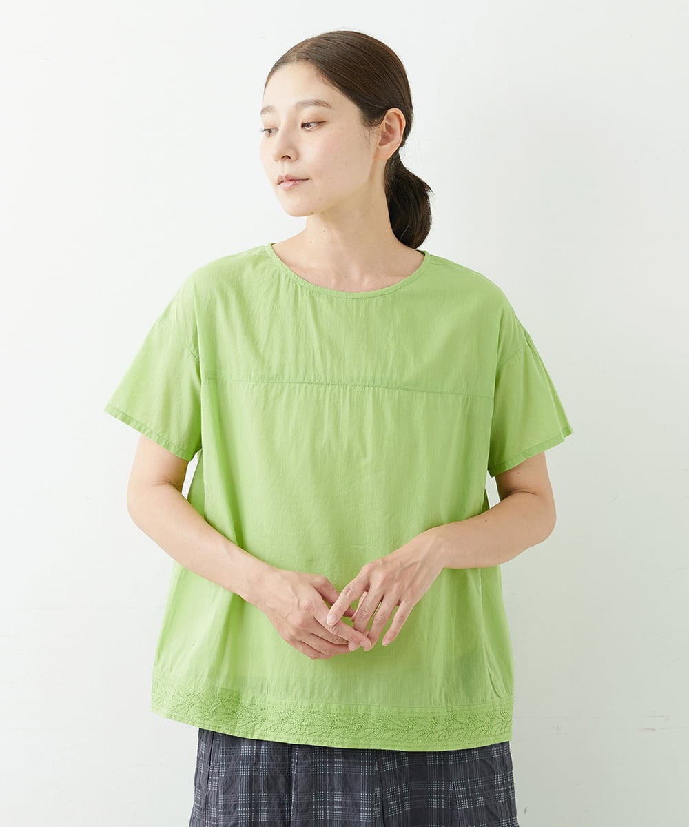 NGBJT21250 GIANNI LO GIUDICE(ジャンニ ロ ジュディチェ) [洗える]ラクナウ刺繍スモックブラウス グリーン