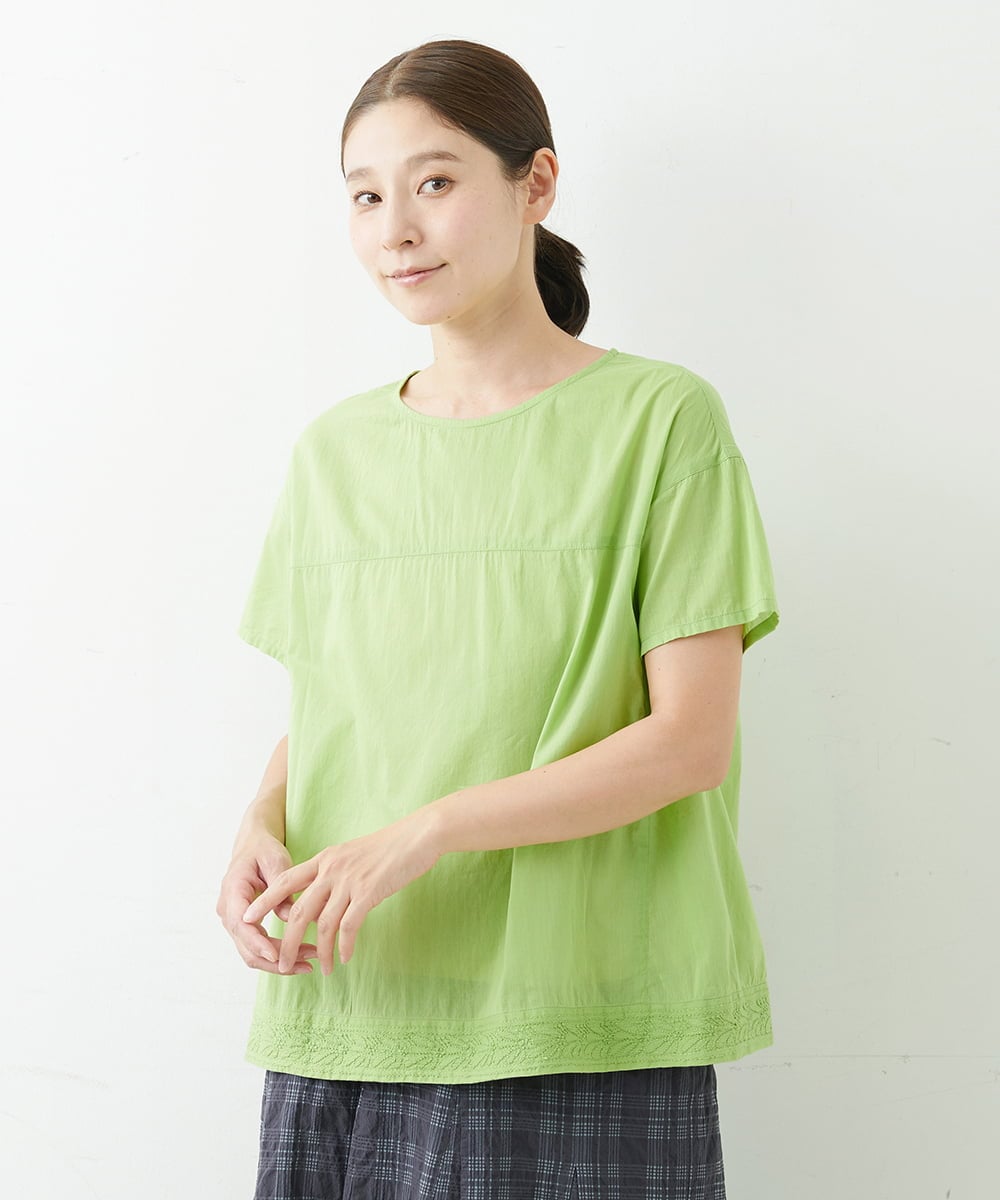 NGBJT21250 GIANNI LO GIUDICE(ジャンニ ロ ジュディチェ) [洗える]ラクナウ刺繍スモックブラウス グリーン