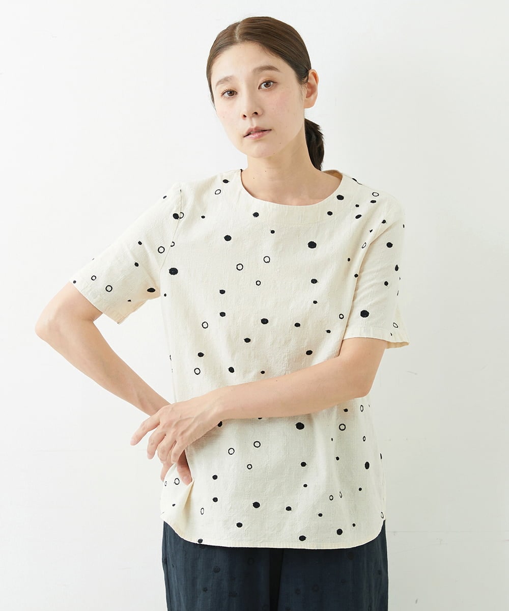 NGBJT25230 GIANNI LO GIUDICE(ジャンニ ロ ジュディチェ) [洗える]スラブコットンドット刺繍プルオーバーブラウス ベージュ