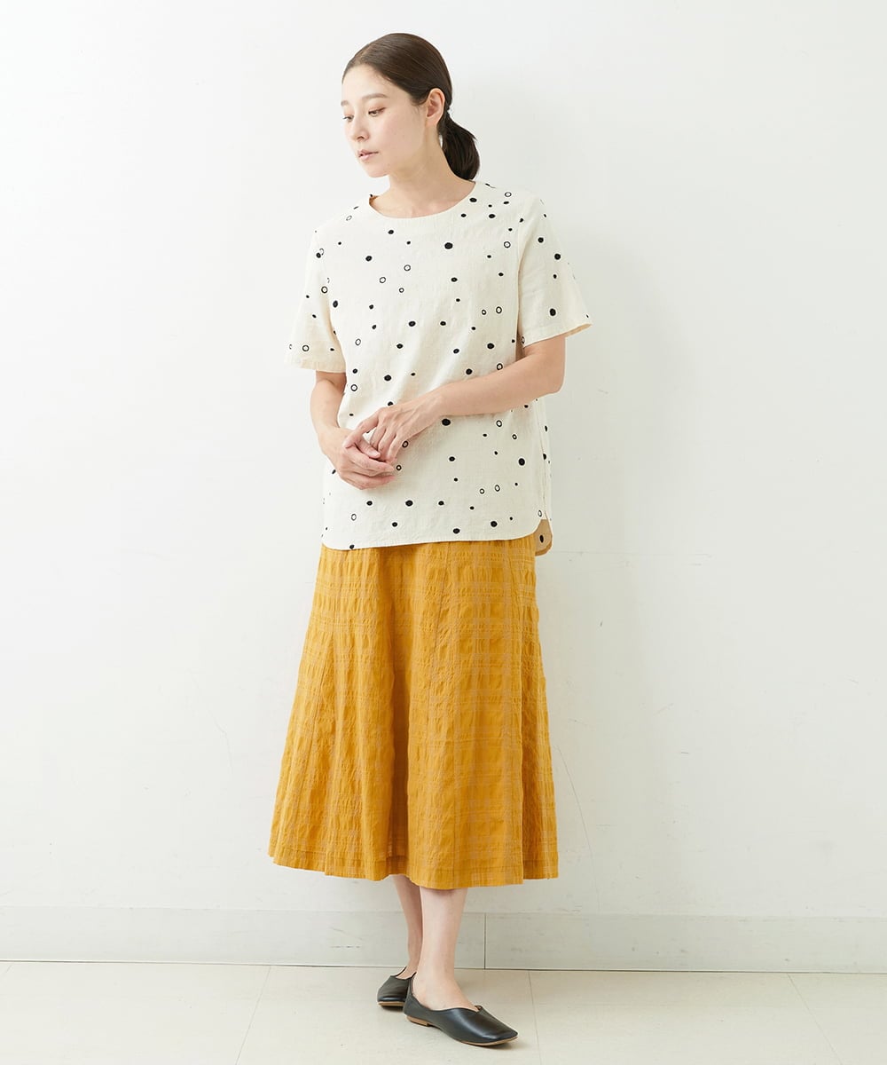 NGBJT25230 GIANNI LO GIUDICE(ジャンニ ロ ジュディチェ) [洗える]スラブコットンドット刺繍プルオーバーブラウス ベージュ