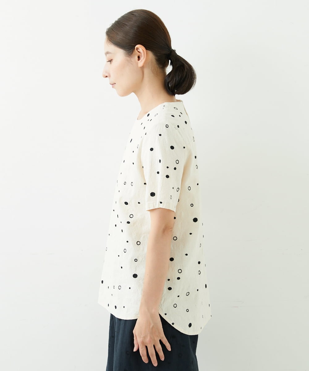 NGBJT25230 GIANNI LO GIUDICE(ジャンニ ロ ジュディチェ) [洗える]スラブコットンドット刺繍プルオーバーブラウス ベージュ