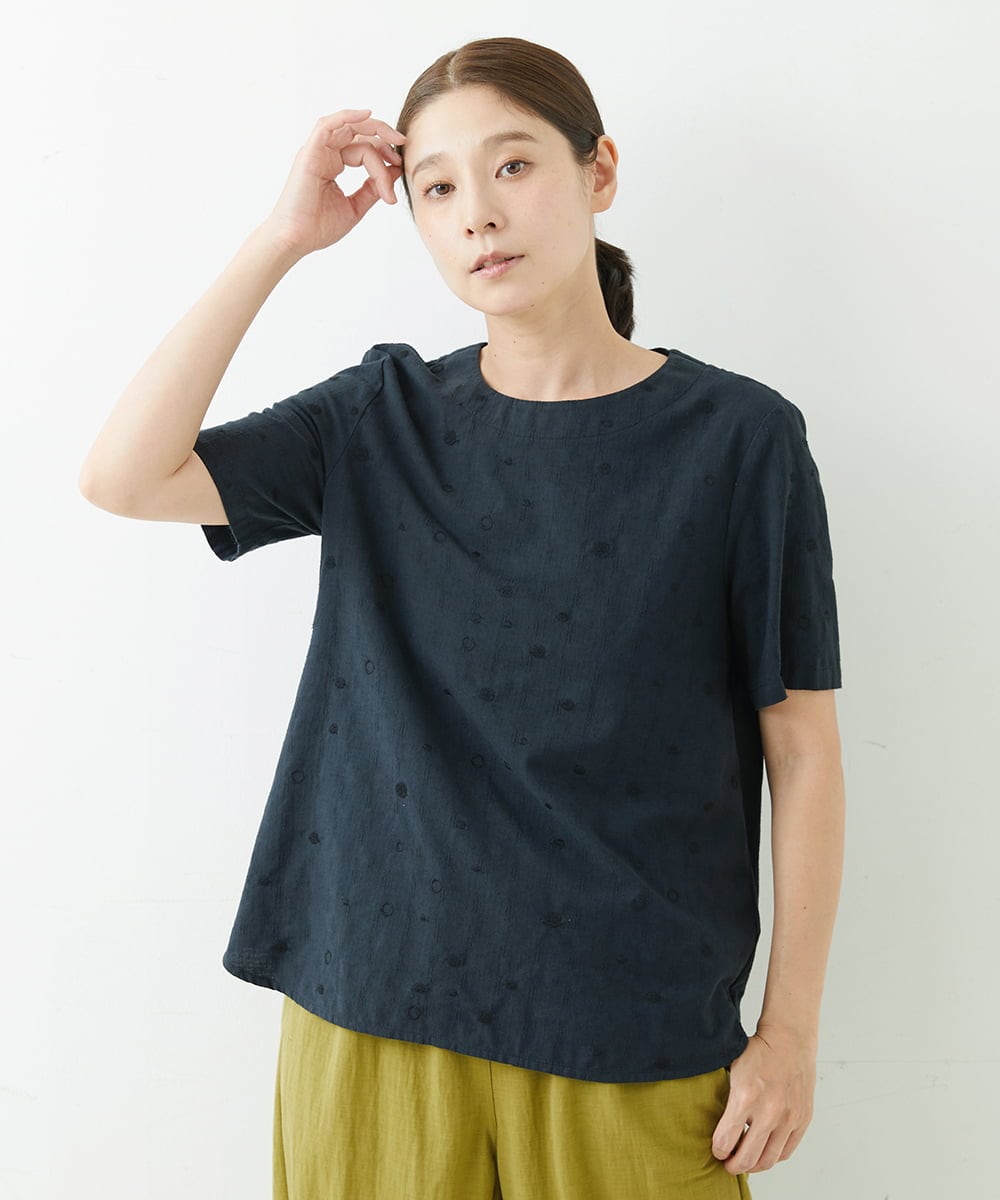 NGBJT25230 GIANNI LO GIUDICE(ジャンニ ロ ジュディチェ) [洗える]スラブコットンドット刺繍プルオーバーブラウス ブラック