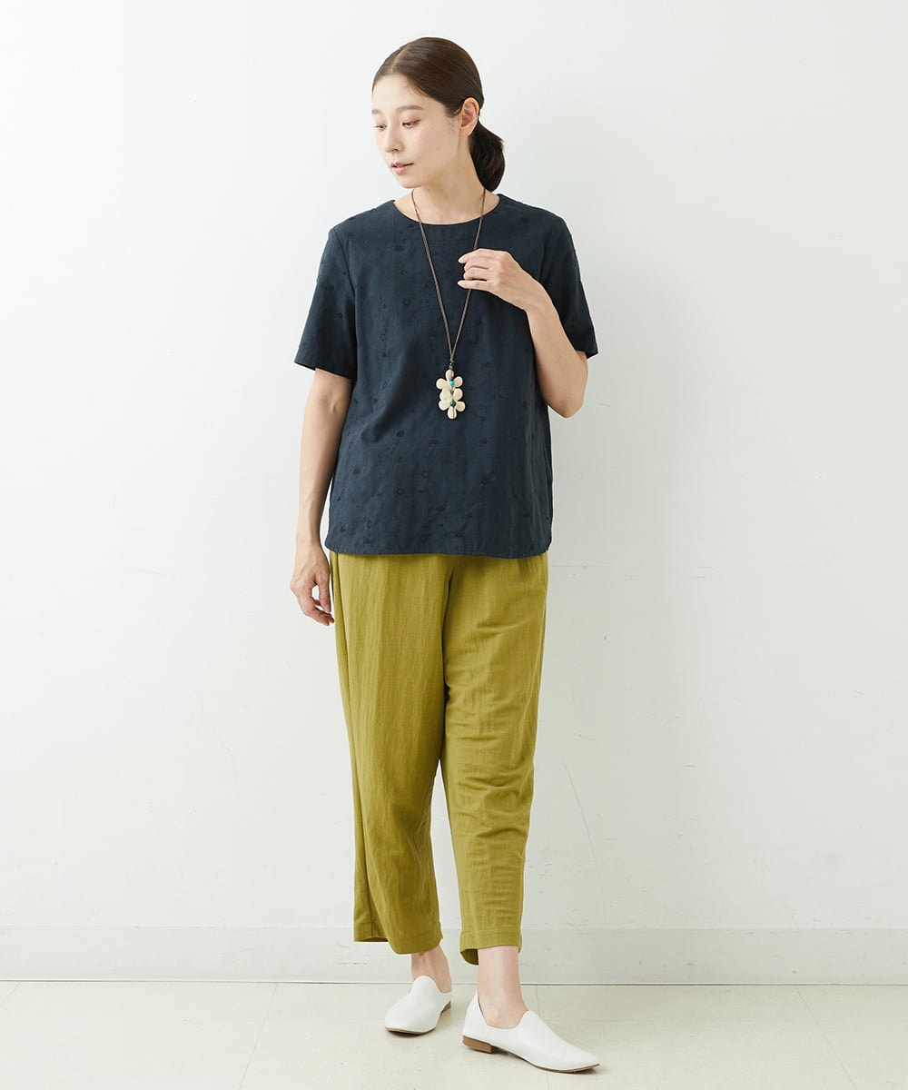 NGBJT25230 GIANNI LO GIUDICE(ジャンニ ロ ジュディチェ) [洗える]スラブコットンドット刺繍プルオーバーブラウス ブラック