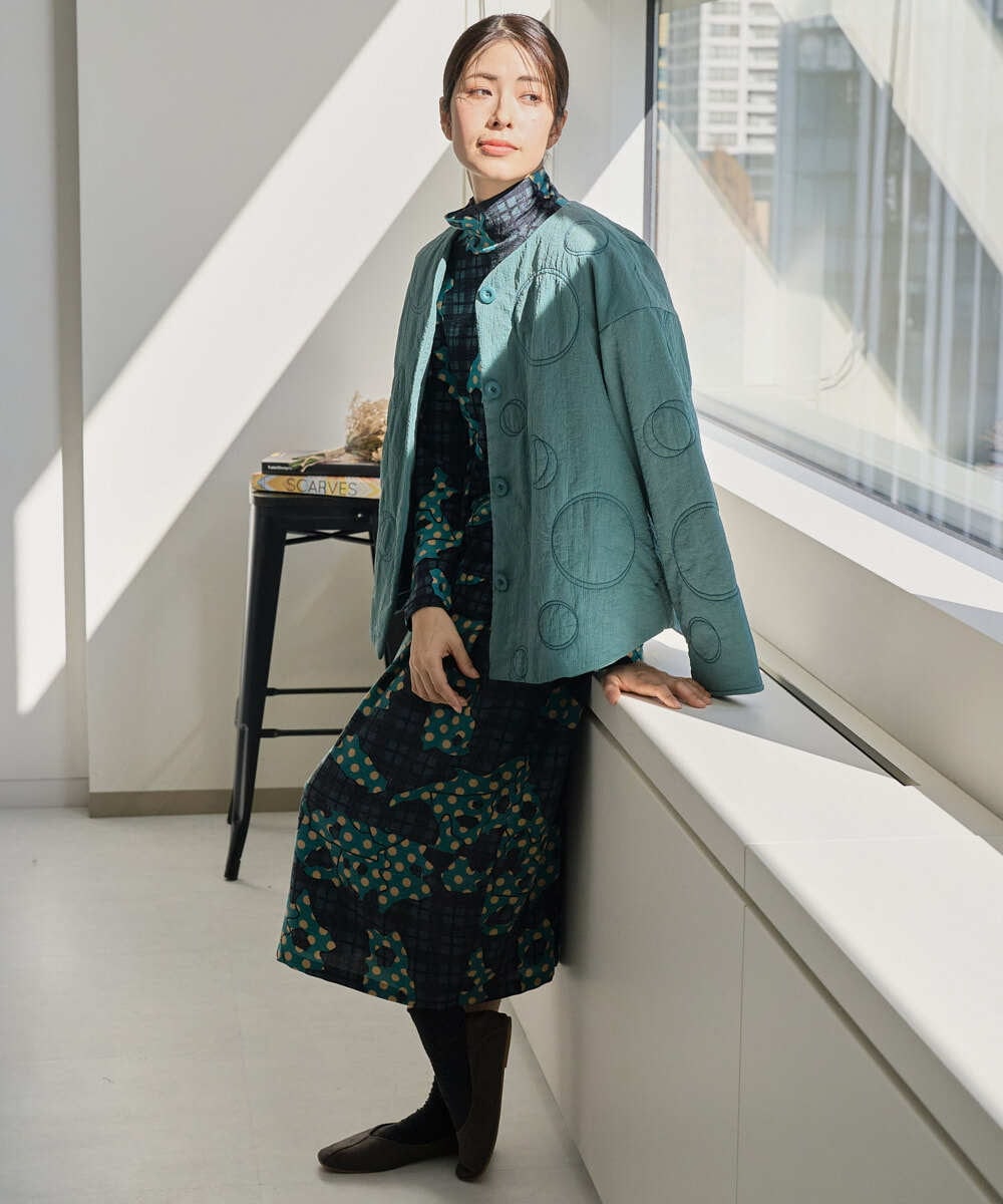 NGDAE20450 GIANNI LO GIUDICE(ジャンニ ロ ジュディチェ) ドットキルトノーカラージャケット ライトグリーン