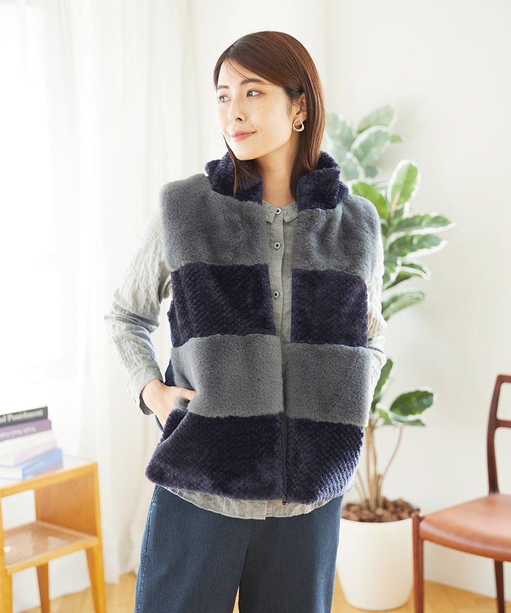 NGDAE21390 GIANNI LO GIUDICE(ジャンニ ロ ジュディチェ) ボアタフタキルトベスト ネイビー