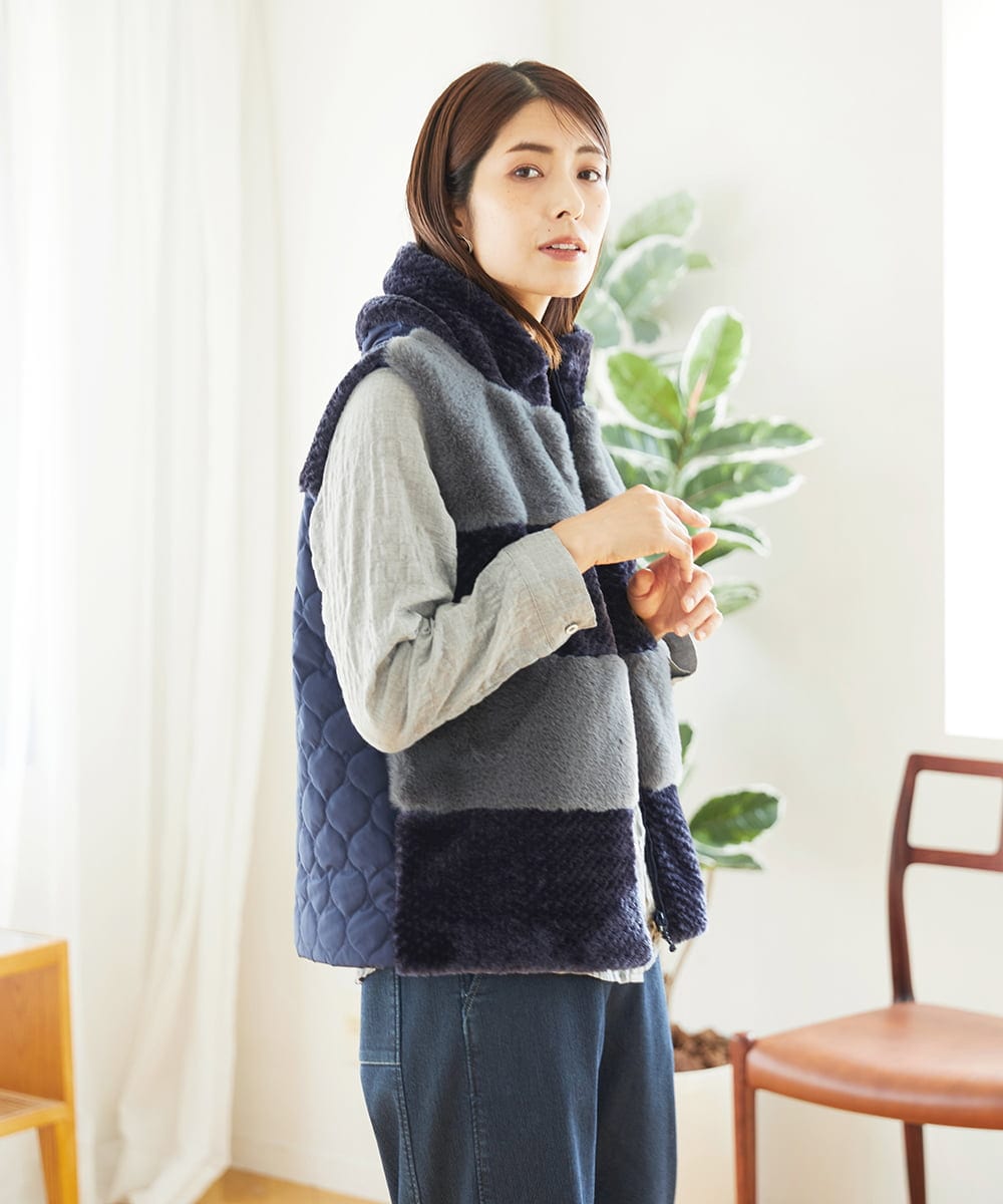 NGDAE21390 GIANNI LO GIUDICE(ジャンニ ロ ジュディチェ) ボアタフタキルトベスト ネイビー