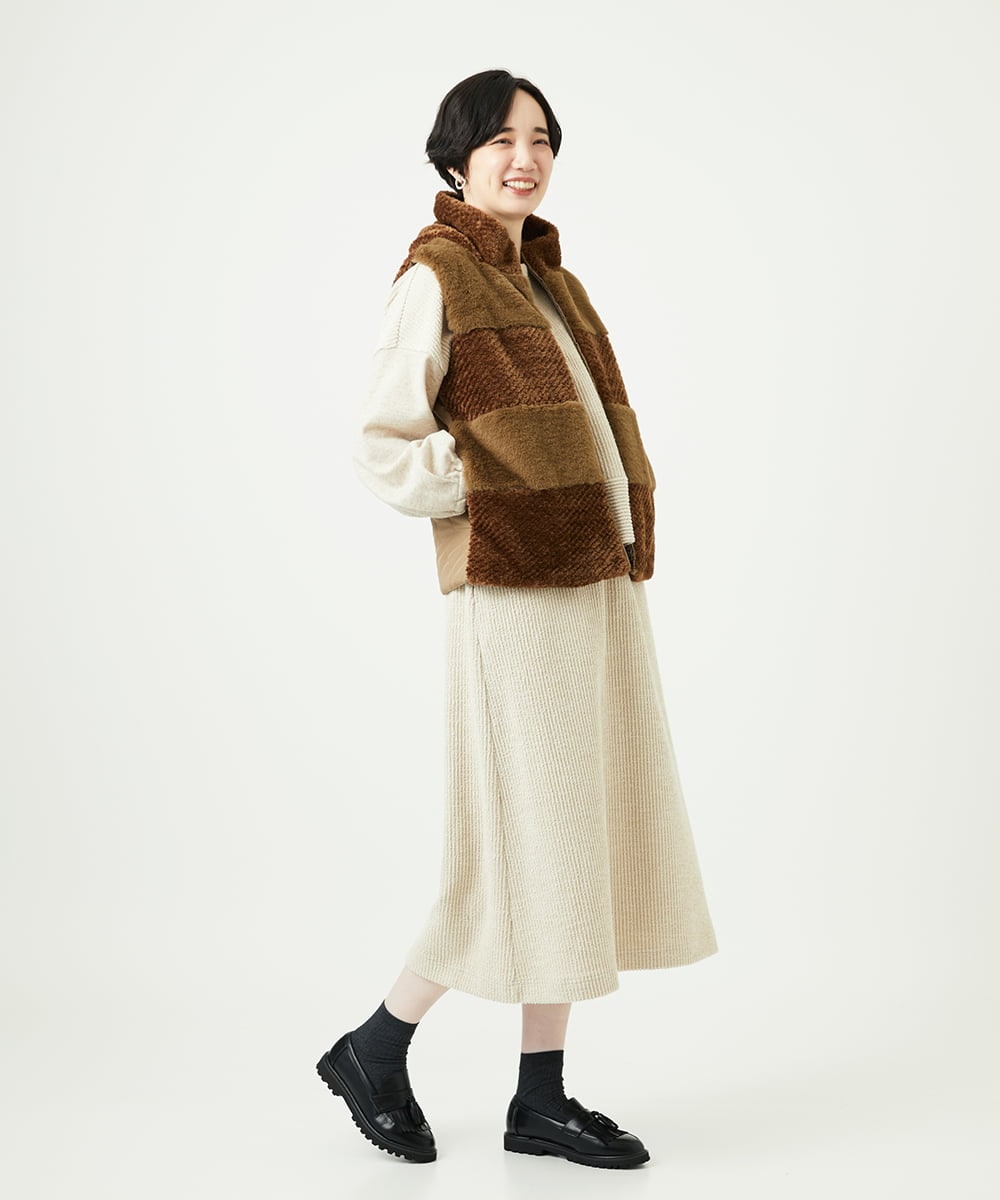 NGDAE21390 GIANNI LO GIUDICE(ジャンニ ロ ジュディチェ) ボアタフタキルトベスト ベージュ