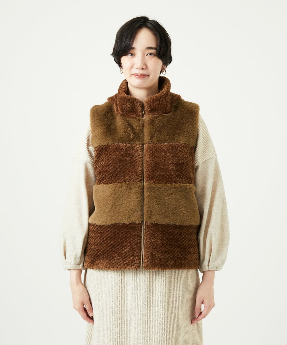 NGDAE21390 GIANNI LO GIUDICE(ジャンニ ロ ジュディチェ) ボアタフタキルトベスト ベージュ