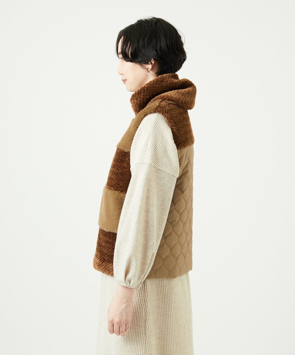 NGDAE21390 GIANNI LO GIUDICE(ジャンニ ロ ジュディチェ) ボアタフタキルトベスト ベージュ