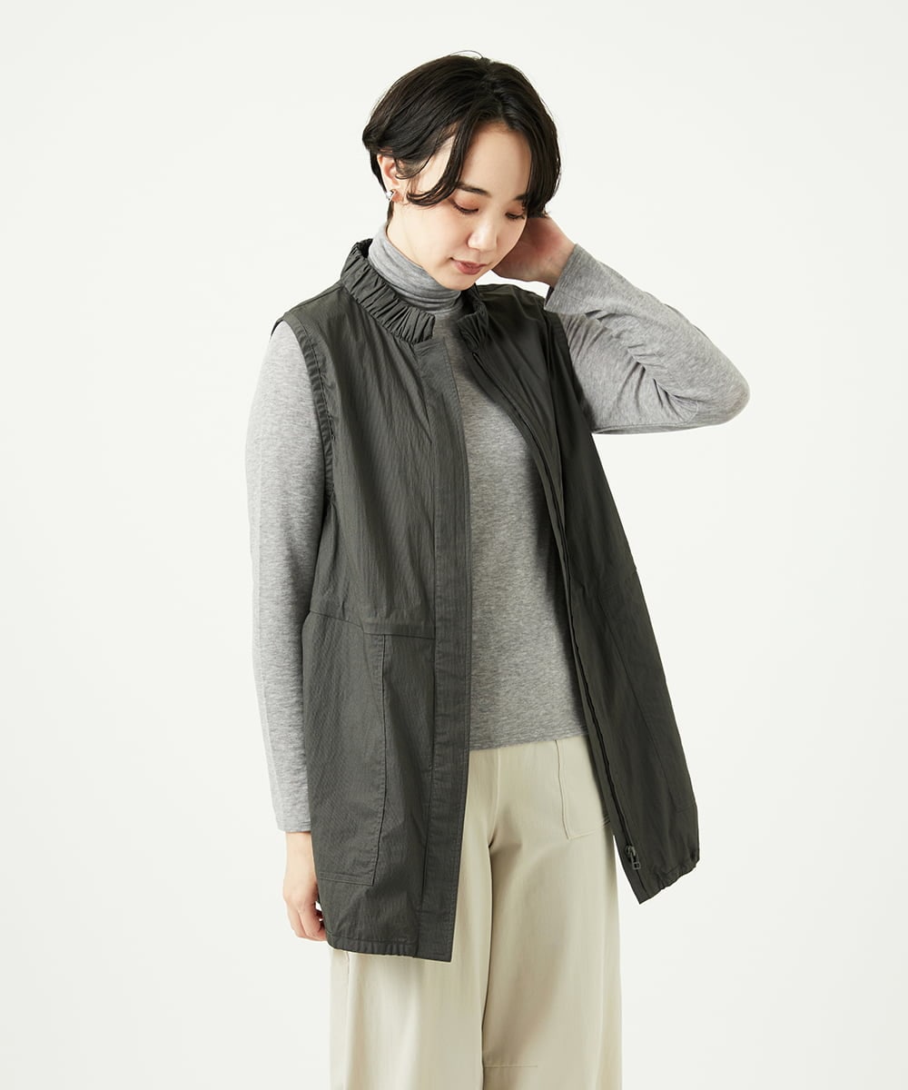 NGDAF01360 GIANNI LO GIUDICE(ジャンニ ロ ジュディチェ) [洗える]マイクロストライプストレッチロングベスト カーキ