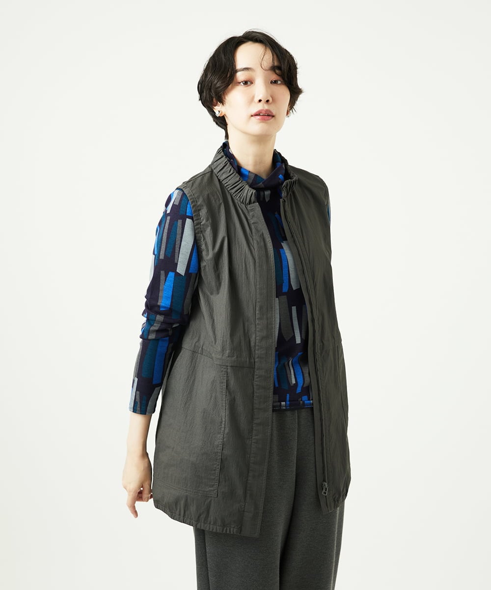NGDAF01360 GIANNI LO GIUDICE(ジャンニ ロ ジュディチェ) [洗える]マイクロストライプストレッチロングベスト カーキ