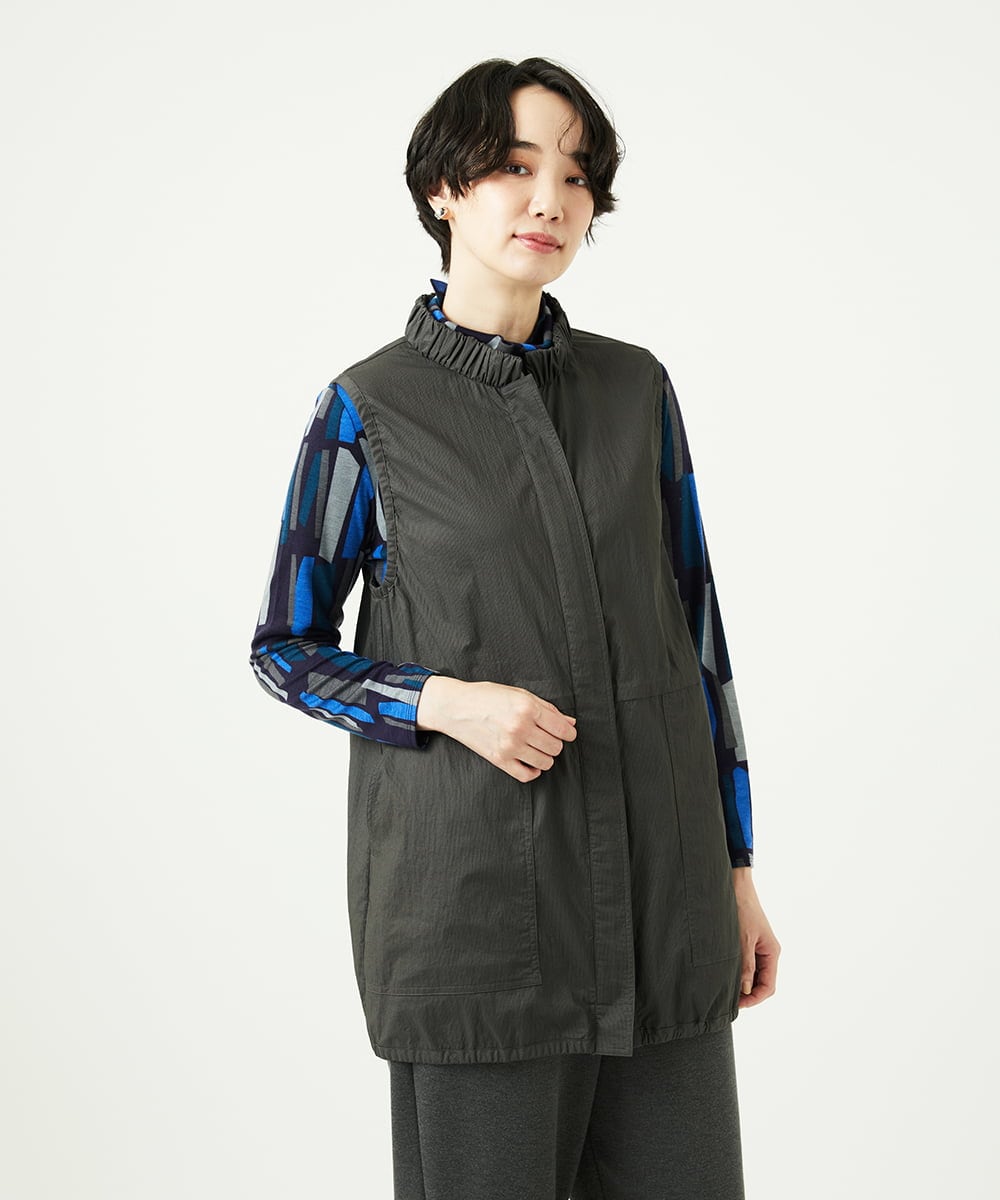 NGDAF01360 GIANNI LO GIUDICE(ジャンニ ロ ジュディチェ) [洗える]マイクロストライプストレッチロングベスト カーキ