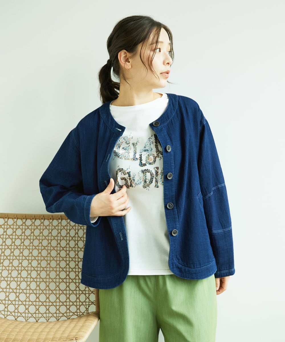 NGDED10330 GIANNI LO GIUDICE [洗える]二重織ガーゼデニム製品染めブルゾン