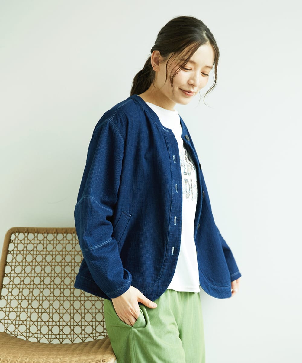 NGDED10330 GIANNI LO GIUDICE(ジャンニ ロ ジュディチェ) [洗える]二重織ガーゼデニム製品染めブルゾン ネイビー