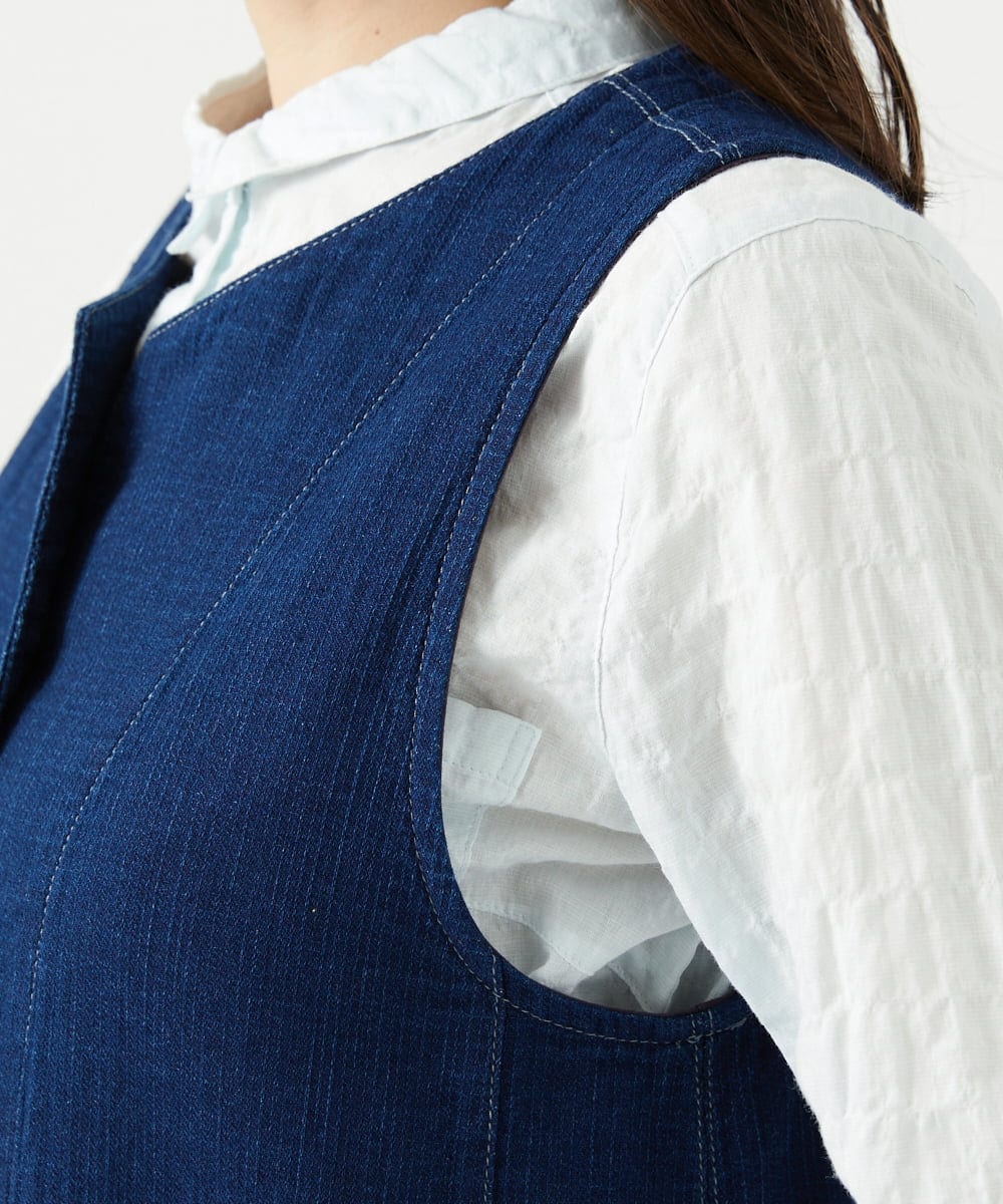 NGDEF15330 GIANNI LO GIUDICE(ジャンニ ロ ジュディチェ) [洗える]二重織ガーゼデニム製品染めジレ ネイビー