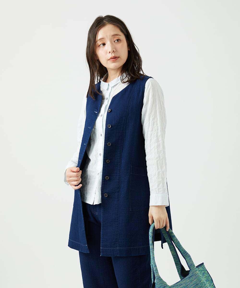 NGDEF15330 GIANNI LO GIUDICE(ジャンニ ロ ジュディチェ) [洗える]二重織ガーゼデニム製品染めジレ ネイビー