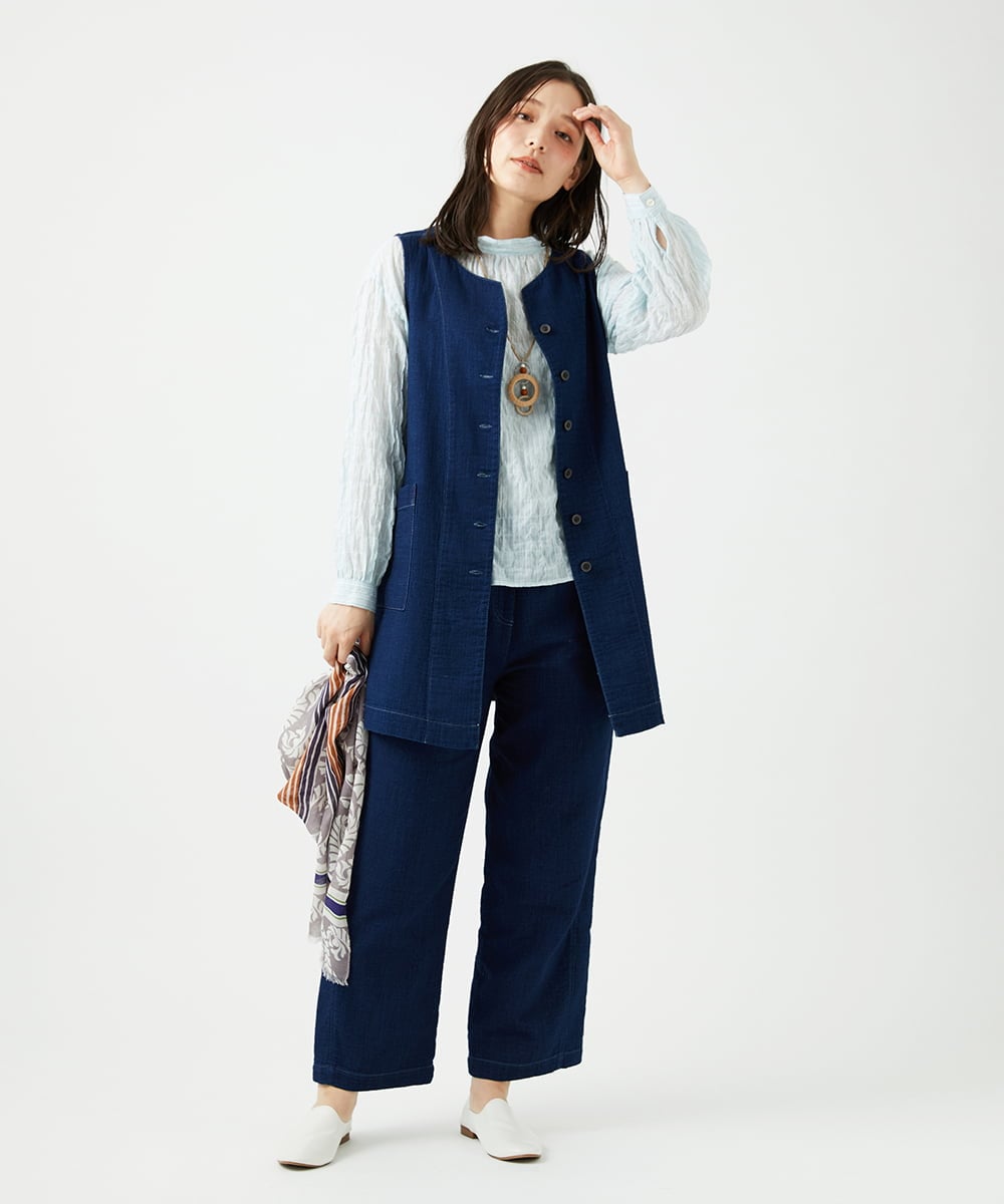 NGDEF15330 GIANNI LO GIUDICE(ジャンニ ロ ジュディチェ) [洗える]二重織ガーゼデニム製品染めジレ ネイビー