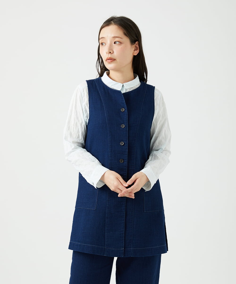 NGDEF15330 GIANNI LO GIUDICE(ジャンニ ロ ジュディチェ) [洗える]二重織ガーゼデニム製品染めジレ ネイビー