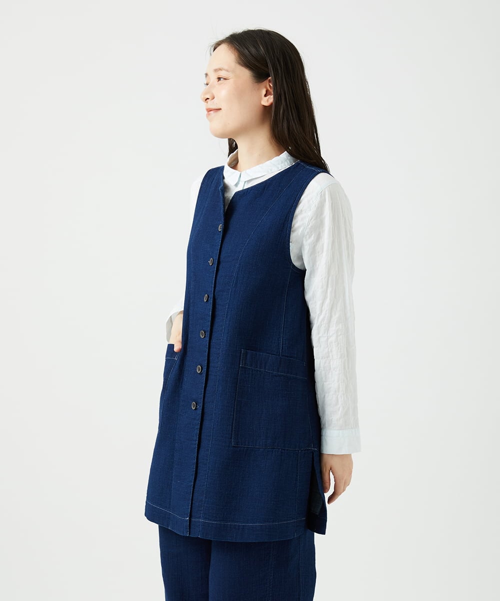 NGDEF15330 GIANNI LO GIUDICE(ジャンニ ロ ジュディチェ) [洗える]二重織ガーゼデニム製品染めジレ ネイビー