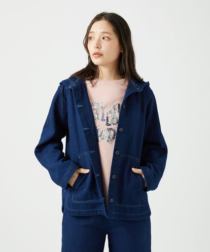 NGDEF16390 GIANNI LO GIUDICE [洗える]二重織ガーゼデニム製品染めフード付きブルゾン