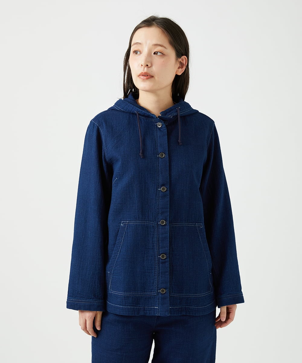 NGDEF16390 GIANNI LO GIUDICE(ジャンニ ロ ジュディチェ) [洗える]二重織ガーゼデニム製品染めフード付きブルゾン ネイビー