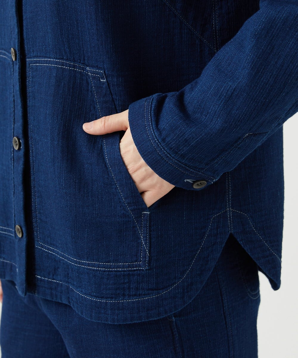 NGDEF16390 GIANNI LO GIUDICE(ジャンニ ロ ジュディチェ) [洗える]二重織ガーゼデニム製品染めフード付きブルゾン ネイビー