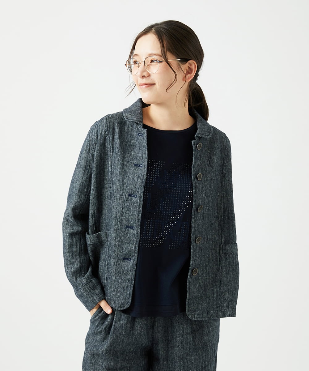 NGDEF17430 GIANNI LO GIUDICE(ジャンニ ロ ジュディチェ) 綿麻ヘリンボーンジャケット ブラック