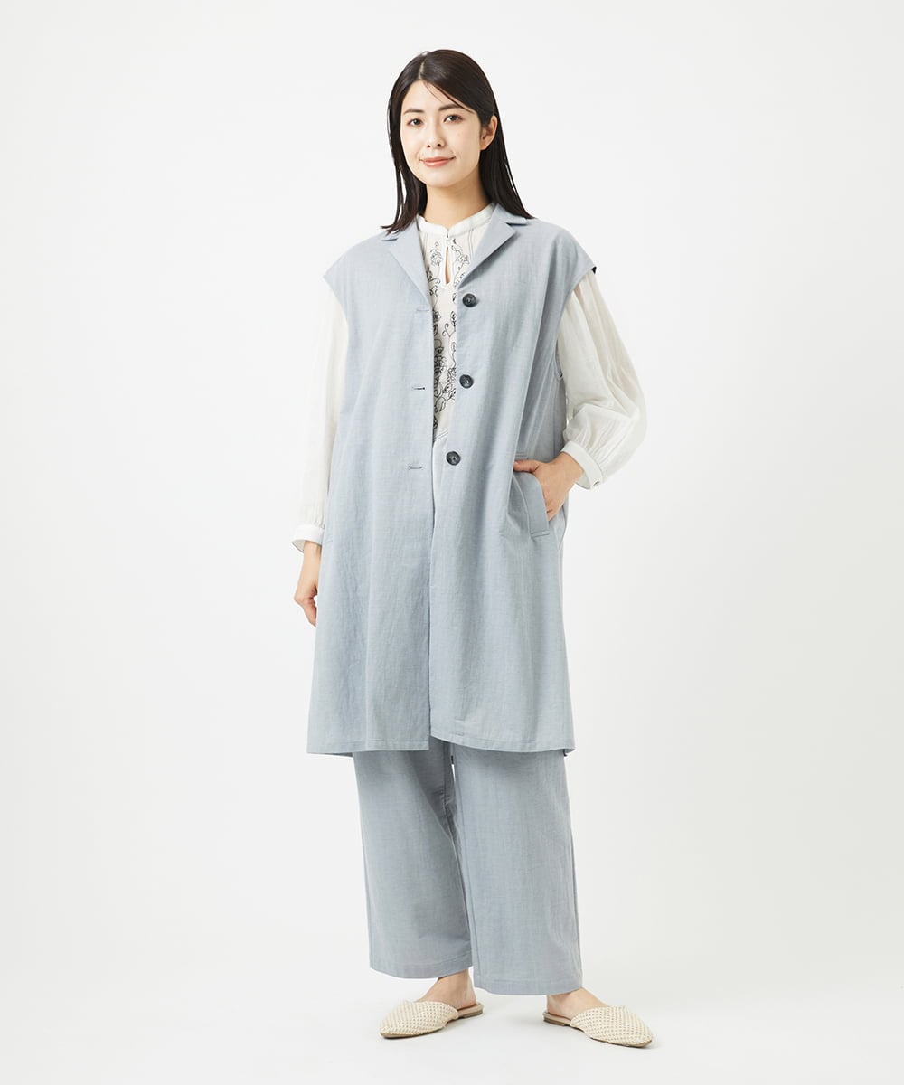 NGDGA30360 GIANNI LO GIUDICE(ジャンニ ロ ジュディチェ) [洗える]コットンナイロンカノコ編みロングジレ ライトグレー