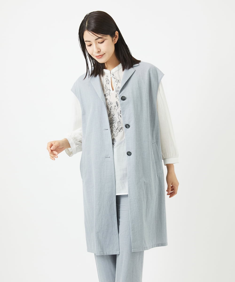 NGDGA30360 GIANNI LO GIUDICE(ジャンニ ロ ジュディチェ) [洗える]コットンナイロンカノコ編みロングジレ ライトグレー