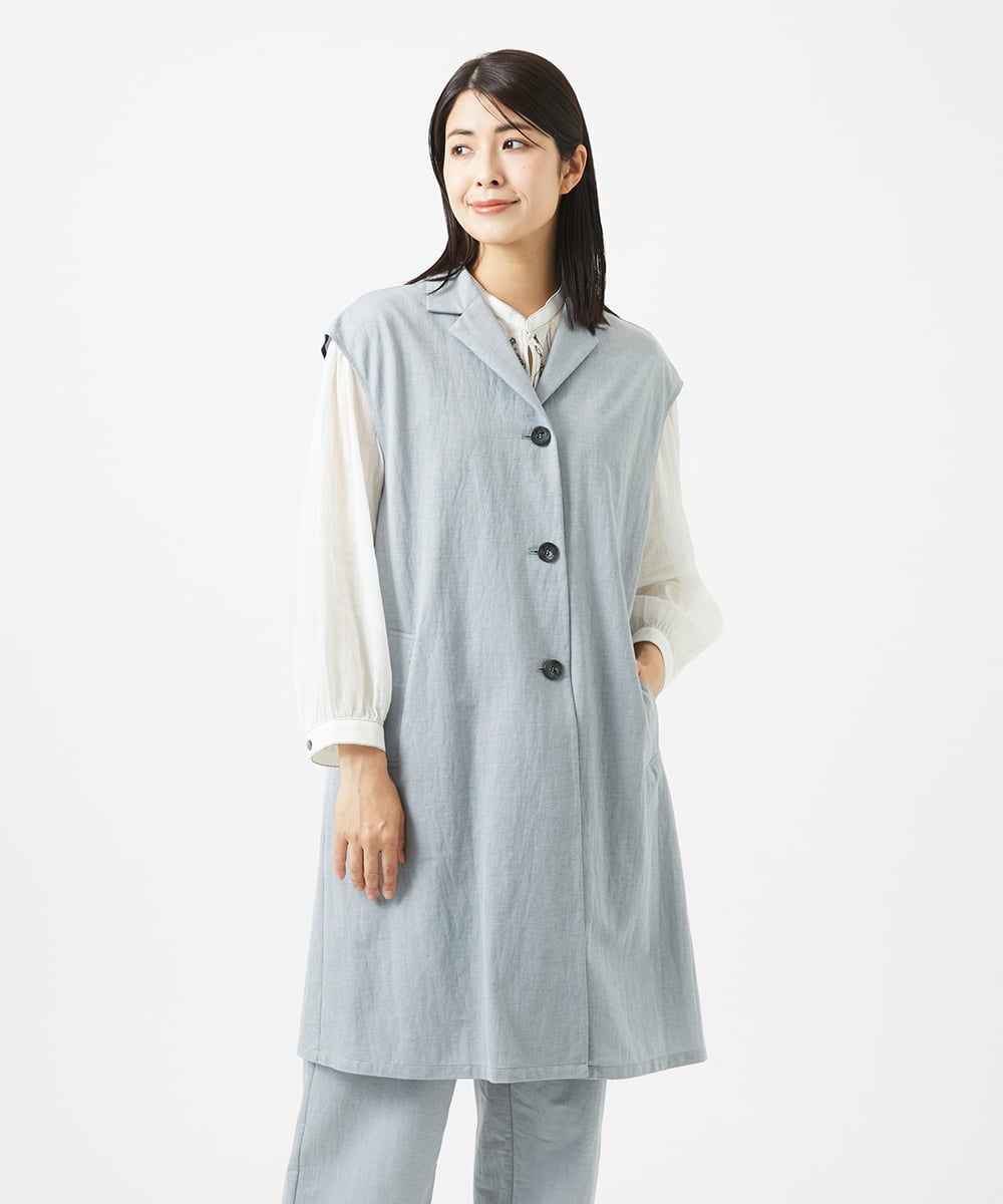 NGDGA30360 GIANNI LO GIUDICE(ジャンニ ロ ジュディチェ) [洗える]コットンナイロンカノコ編みロングジレ ライトグレー