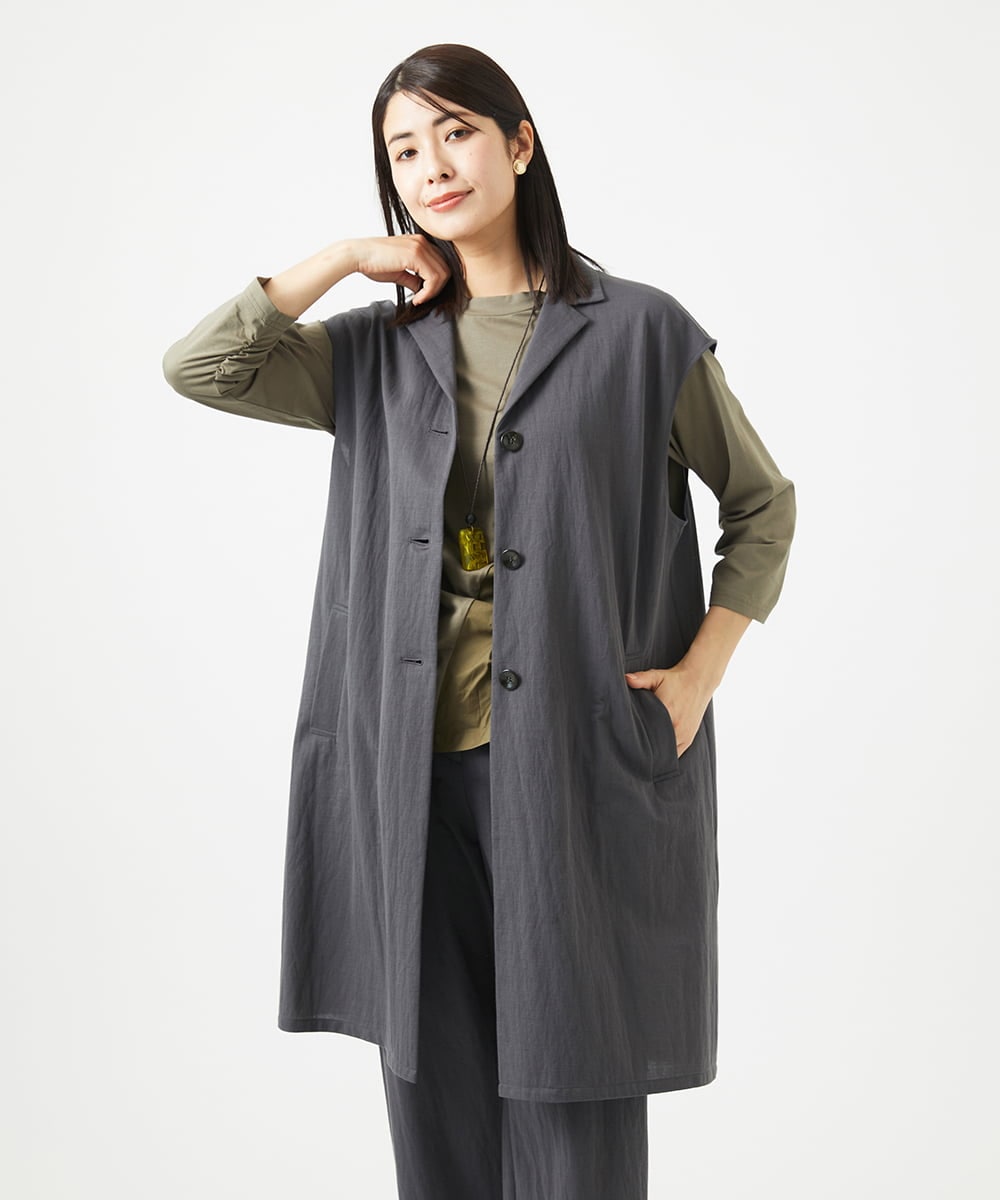 NGDGA30360 GIANNI LO GIUDICE(ジャンニ ロ ジュディチェ) [洗える]コットンナイロンカノコ編みロングジレ ダークグレー