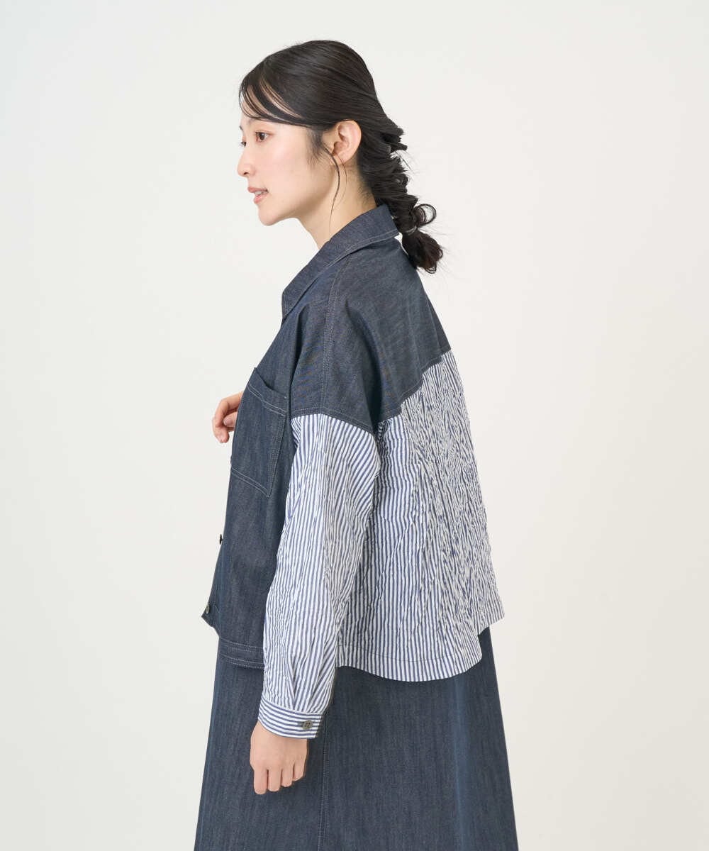 NGDGD20390 GIANNI LO GIUDICE(ジャンニ ロ ジュディチェ) [洗える]スラブシャンブレーデニムブルゾン ネイビー