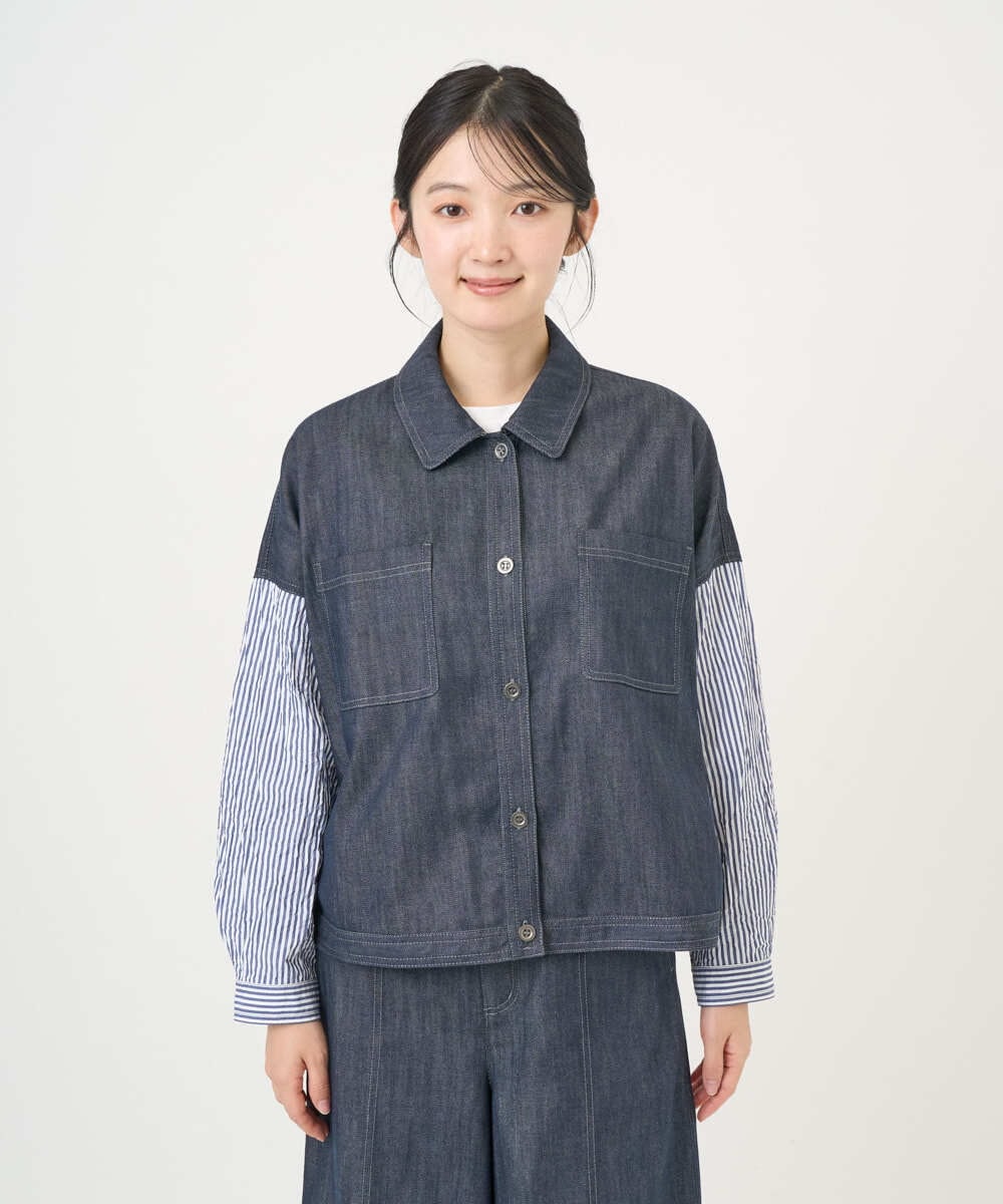 NGDGD20390 GIANNI LO GIUDICE(ジャンニ ロ ジュディチェ) [洗える]スラブシャンブレーデニムブルゾン ネイビー