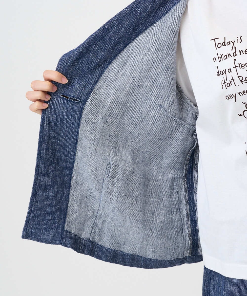 NGDGE40430 GIANNI LO GIUDICE(ジャンニ ロ ジュディチェ) [洗える]デニム調リネンジャケット ネイビー