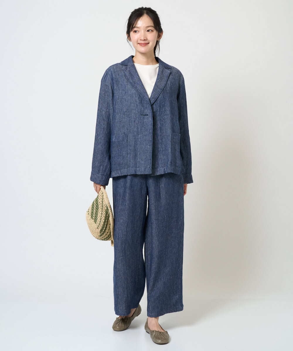 NGDGE40430 GIANNI LO GIUDICE(ジャンニ ロ ジュディチェ) [洗える]デニム調リネンジャケット ネイビー