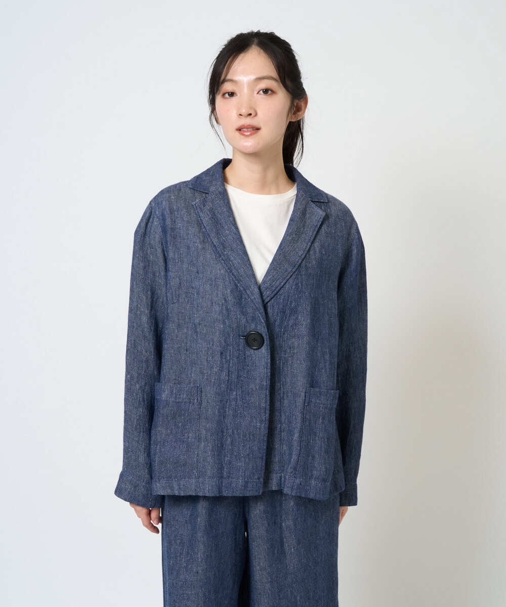 NGDGE40430 GIANNI LO GIUDICE(ジャンニ ロ ジュディチェ) [洗える]デニム調リネンジャケット ネイビー