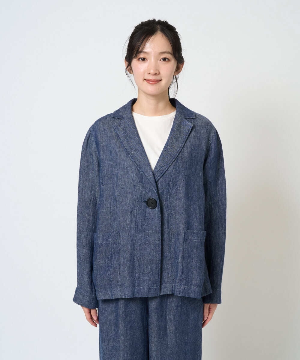 NGDGE40430 GIANNI LO GIUDICE(ジャンニ ロ ジュディチェ) [洗える]デニム調リネンジャケット ネイビー