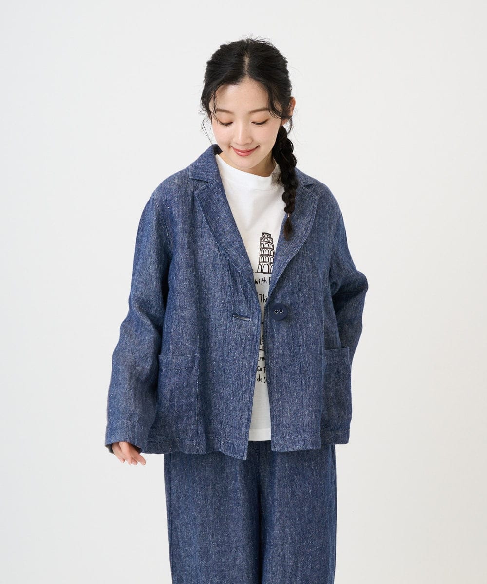 NGDGE40430 GIANNI LO GIUDICE(ジャンニ ロ ジュディチェ) [洗える]デニム調リネンジャケット ネイビー