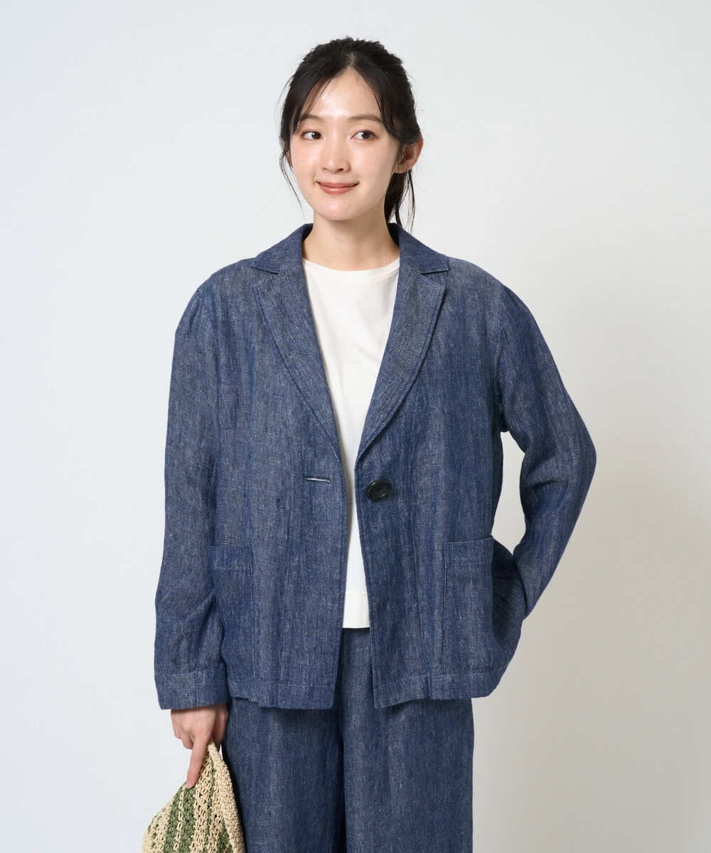 NGDGE40430 GIANNI LO GIUDICE(ジャンニ ロ ジュディチェ) [洗える]デニム調リネンジャケット ネイビー