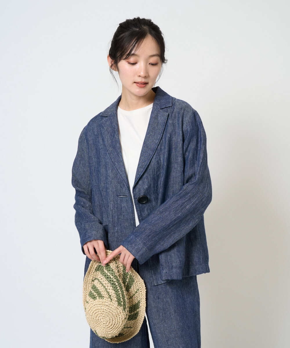 NGDGE40430 GIANNI LO GIUDICE(ジャンニ ロ ジュディチェ) [洗える]デニム調リネンジャケット ネイビー