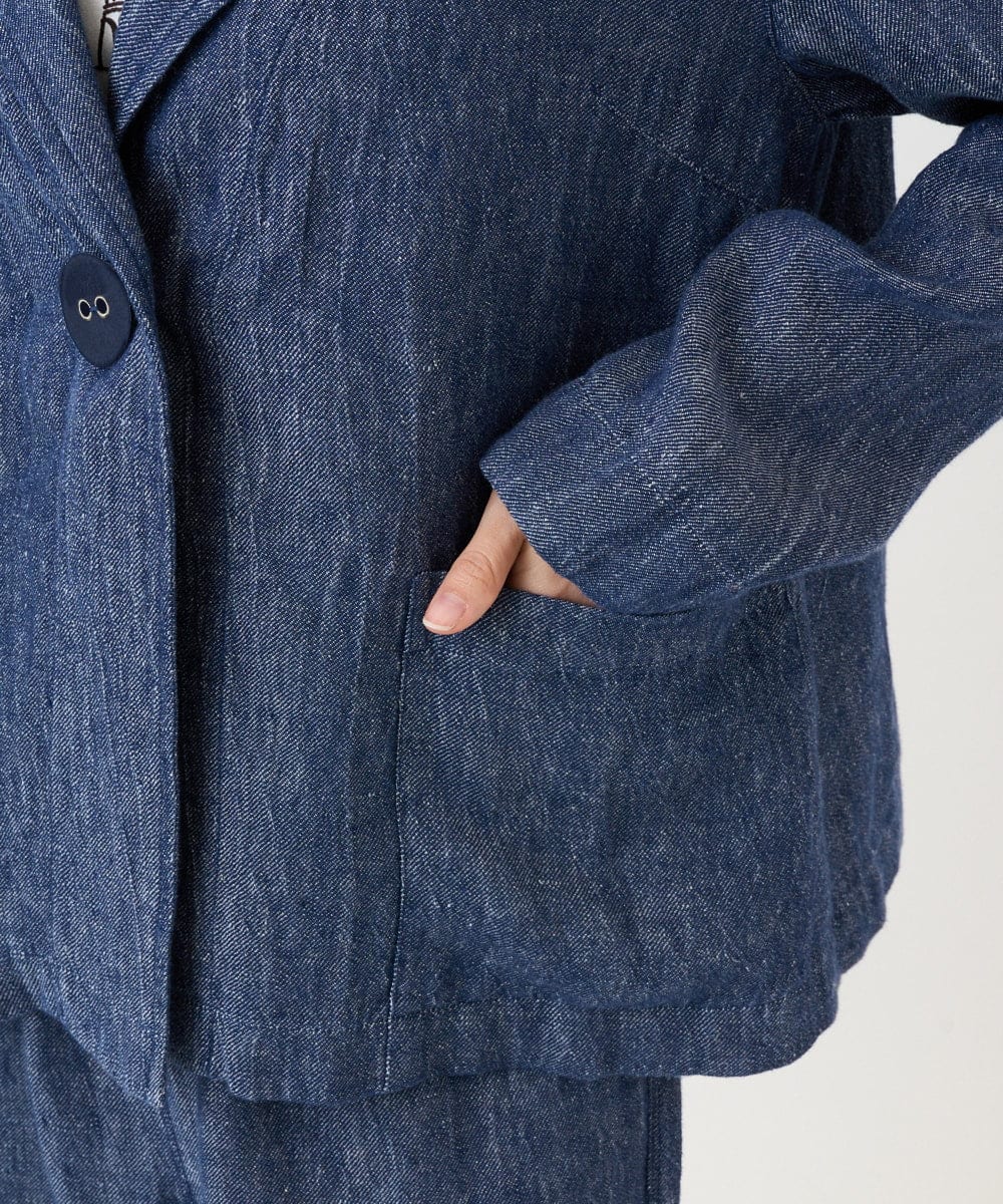 NGDGE40430 GIANNI LO GIUDICE(ジャンニ ロ ジュディチェ) [洗える]デニム調リネンジャケット ネイビー