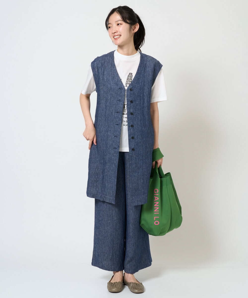 NGDGE41390 GIANNI LO GIUDICE(ジャンニ ロ ジュディチェ) [洗える]デニム調リネンジレ ネイビー