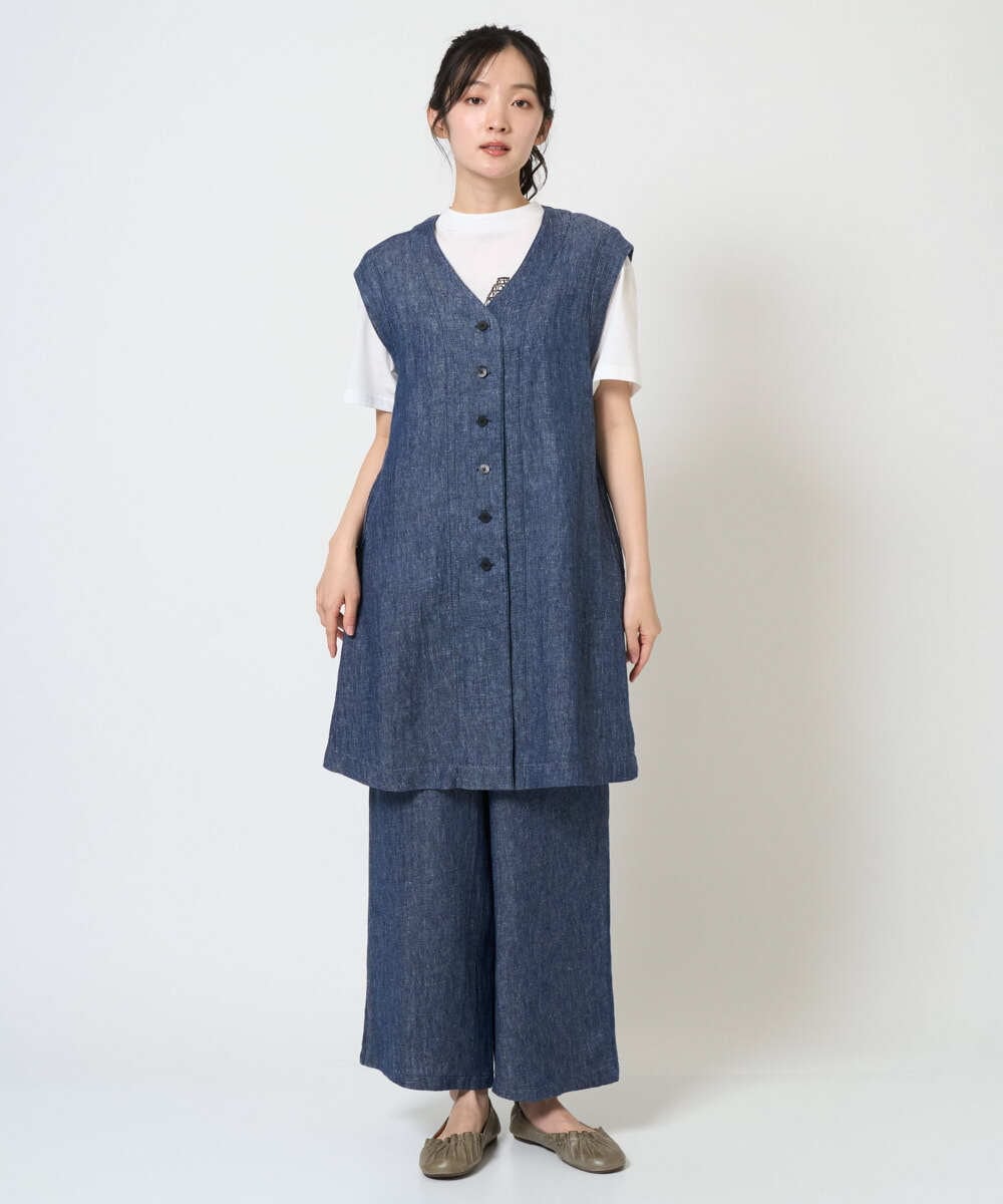 NGDGE41390 GIANNI LO GIUDICE(ジャンニ ロ ジュディチェ) [洗える]デニム調リネンジレ ネイビー