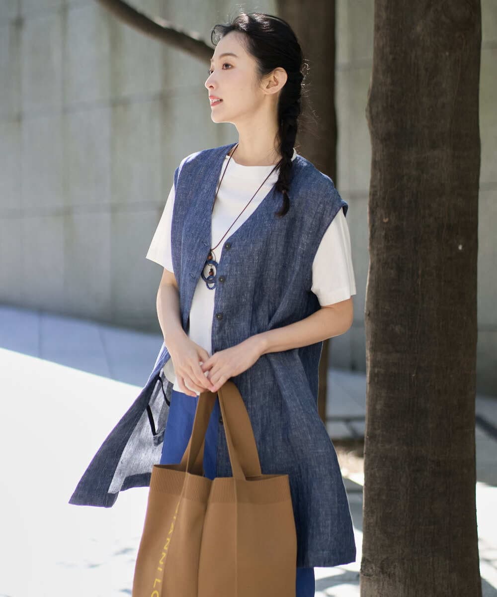 NGDGE41390 GIANNI LO GIUDICE(ジャンニ ロ ジュディチェ) [洗える]デニム調リネンジレ ネイビー